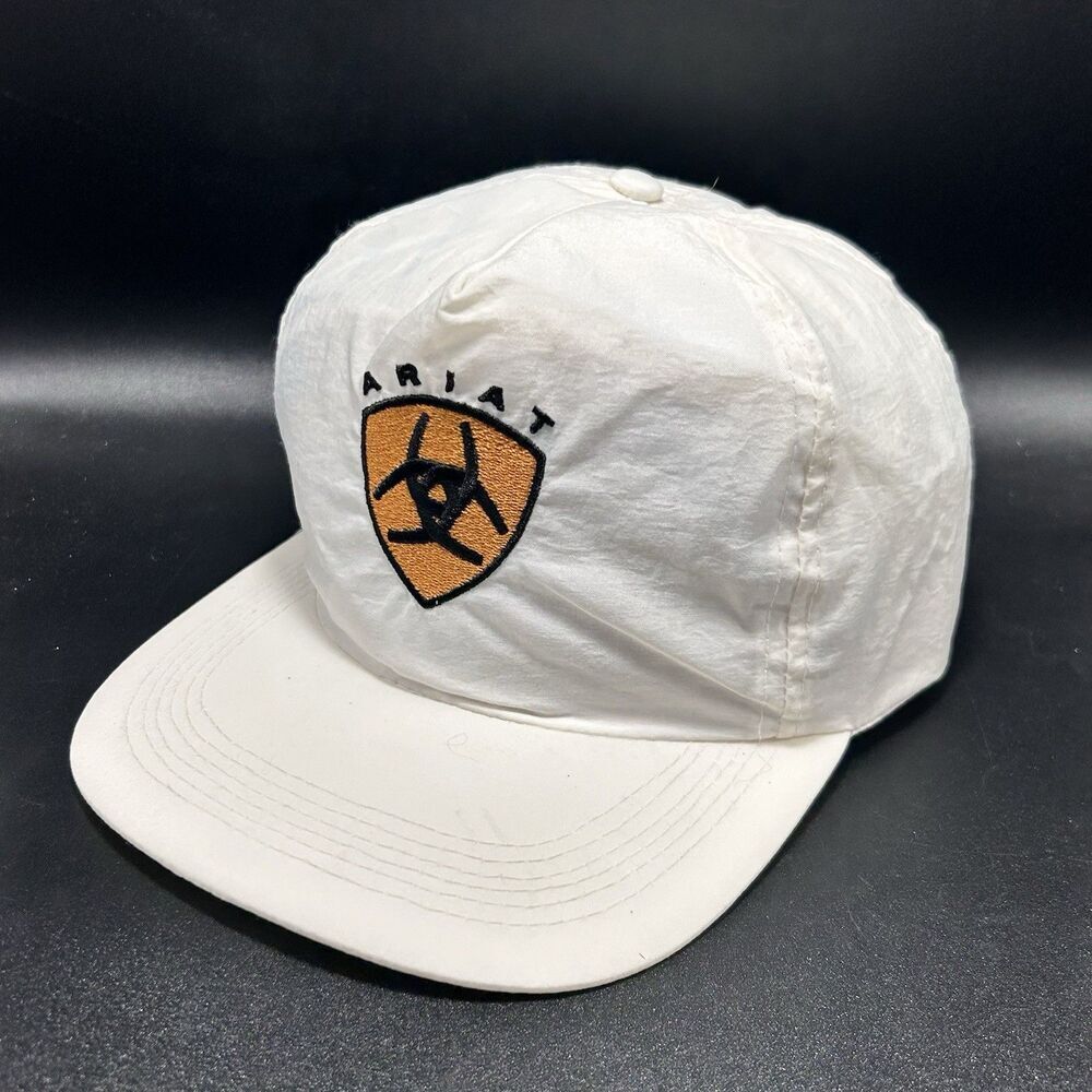 Vintage ARIAT Hat Men Adjustable White Snap Back Embroidered Nylon Inter-Pacific